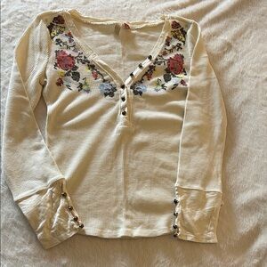Pilcro Cream Floral Long Sleeve Top